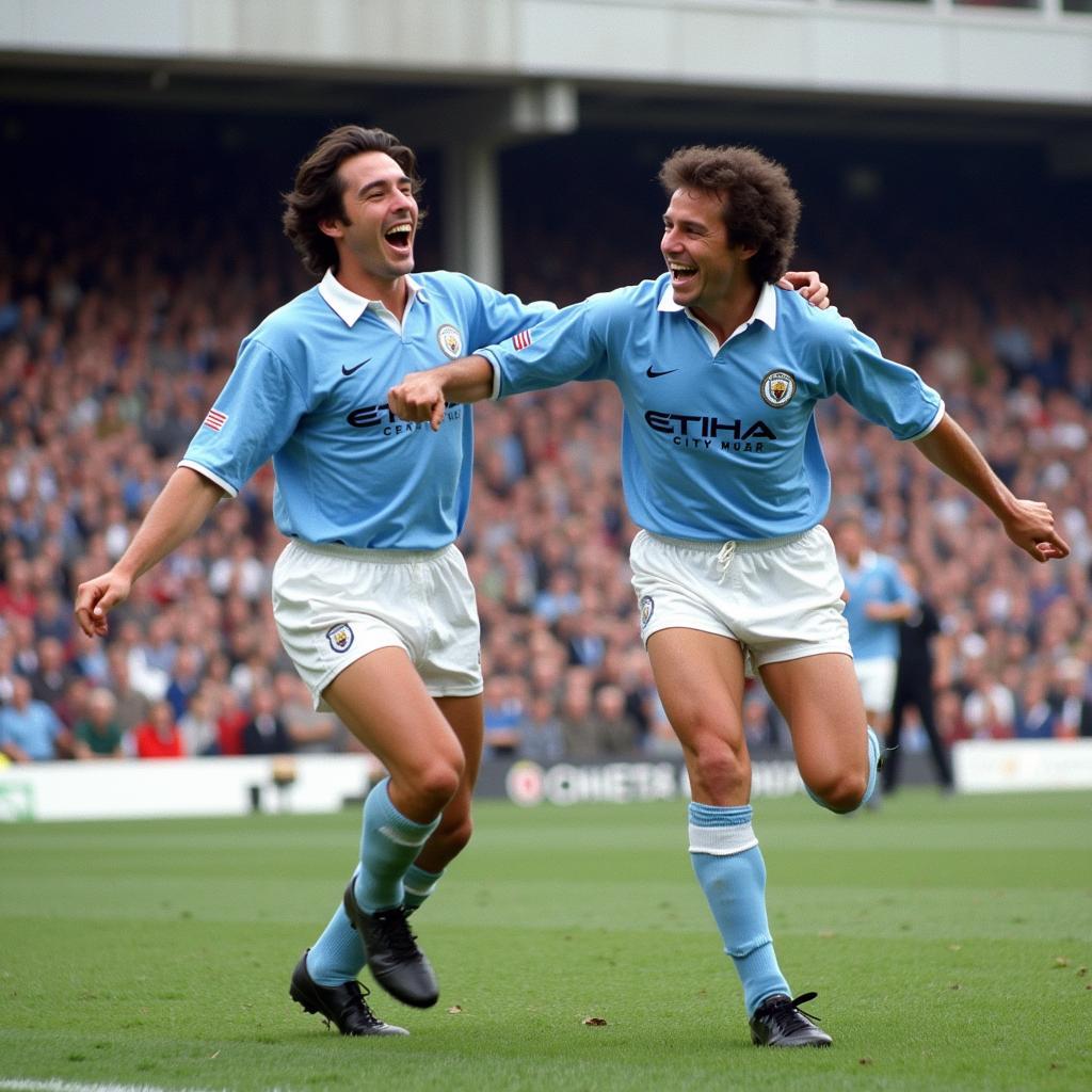 Colin Bell and Mike Summerbee Celebrating a Goal