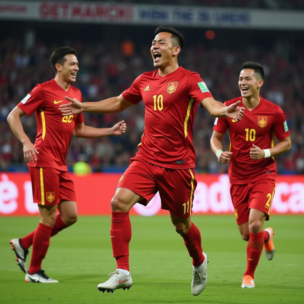 Cong Phuong celebrating with the Vietnamese National Team at the AFF Championship