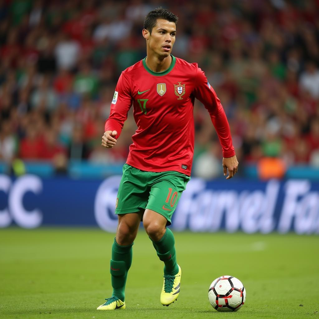 Cristiano Ronaldo leading Portugal as captain during Euro 2012.