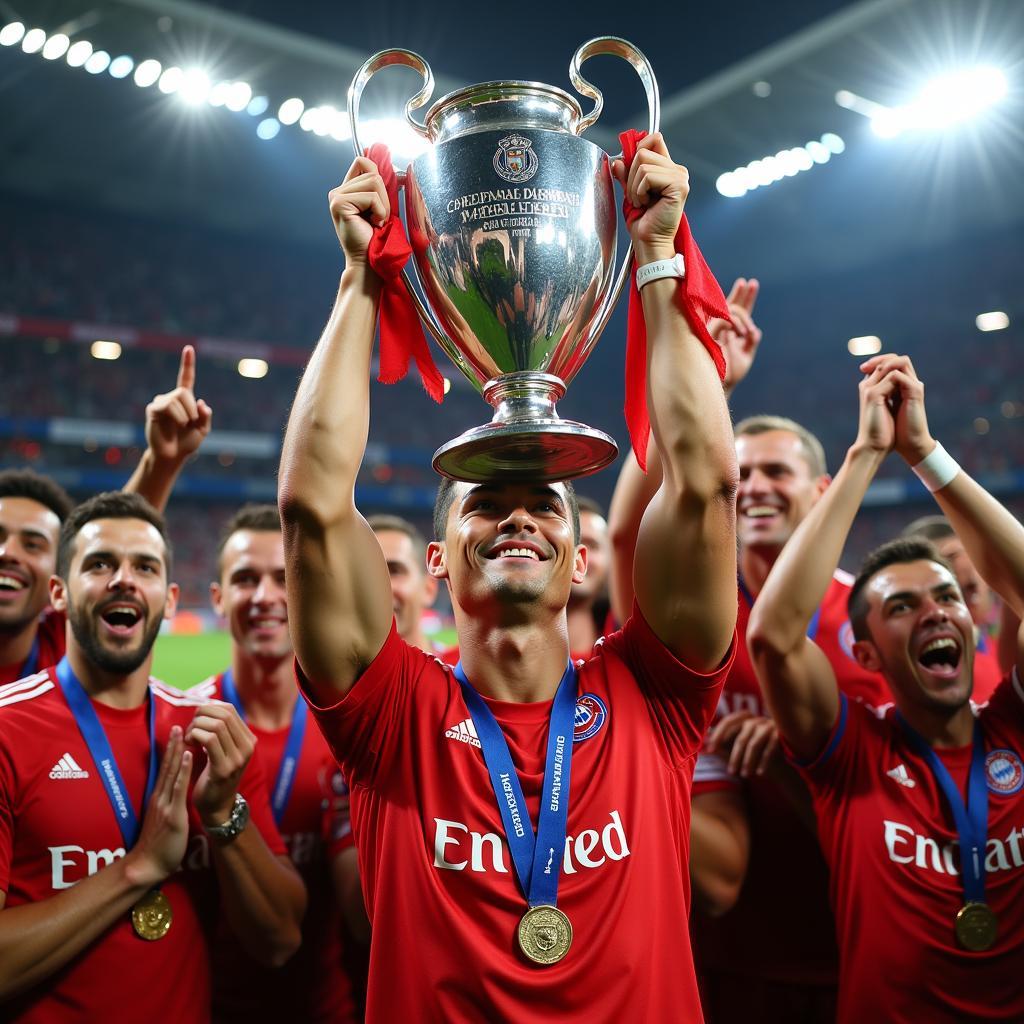 Cristiano Ronaldo lifting the Champions League trophy