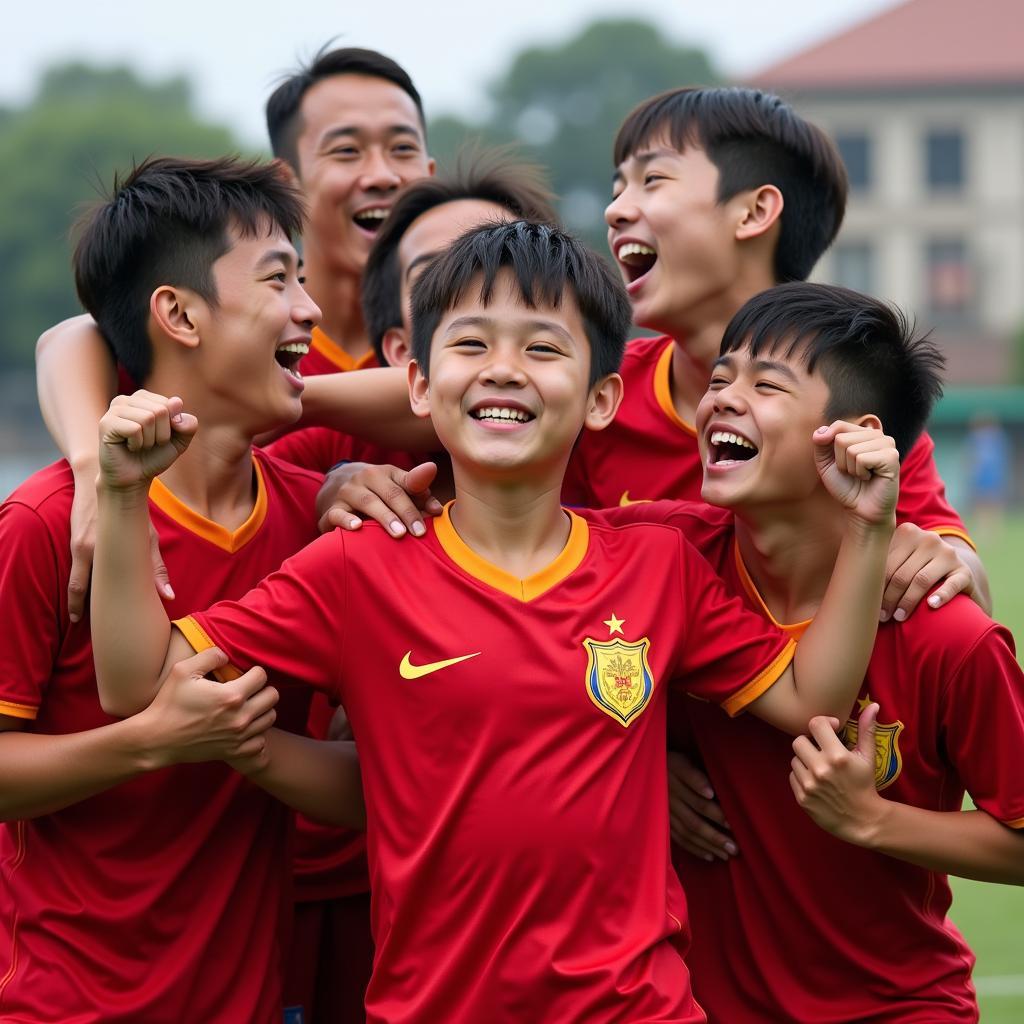 Vietnamese Football Players Celebrating a Goal