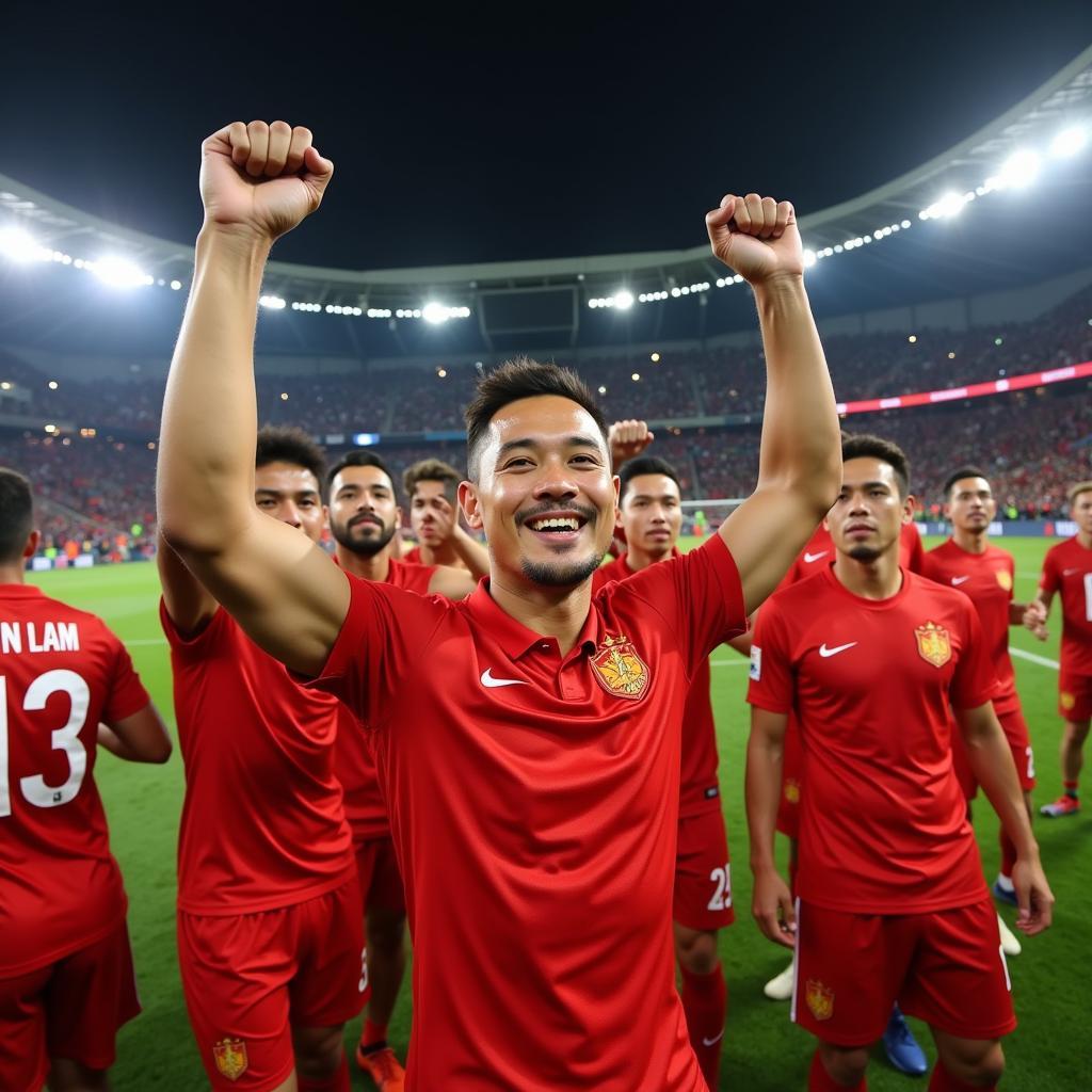 Dang Van Lam celebrating a Vietnam victory in the AFF Suzuki Cup