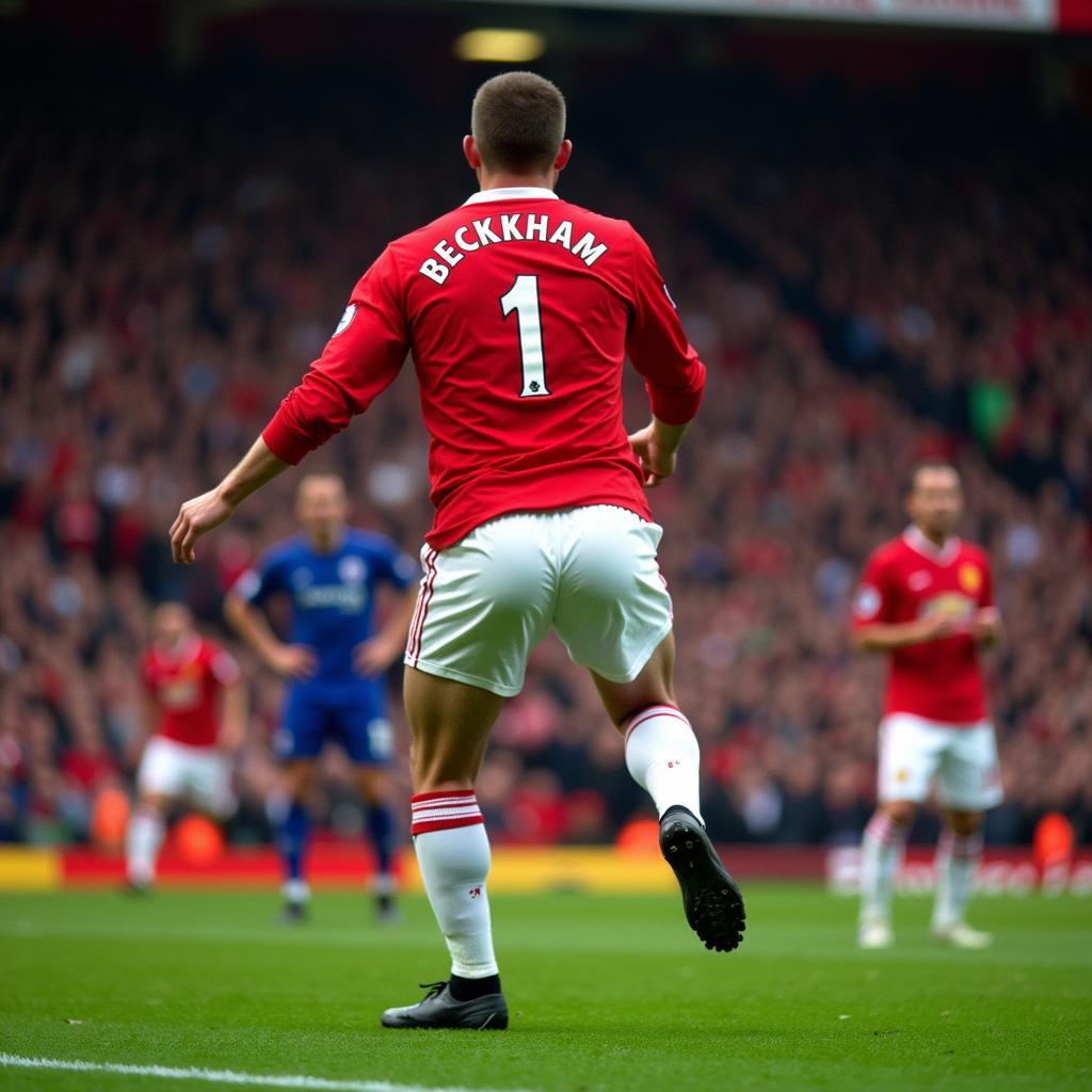 David Beckham taking a free kick for Manchester United.