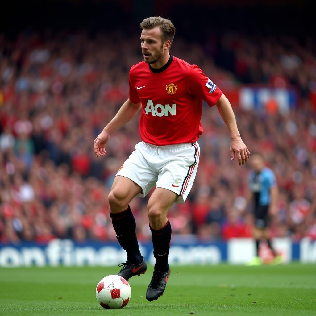 David Beckham takes a freekick for Manchester United