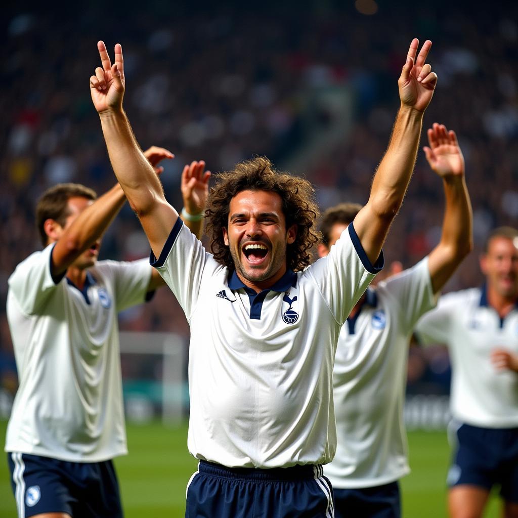 David Ginola celebrating a goal for Tottenham Hotspur