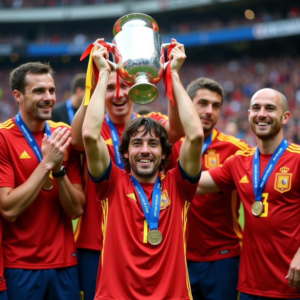 David Silva lifts a trophy with the Spanish national team