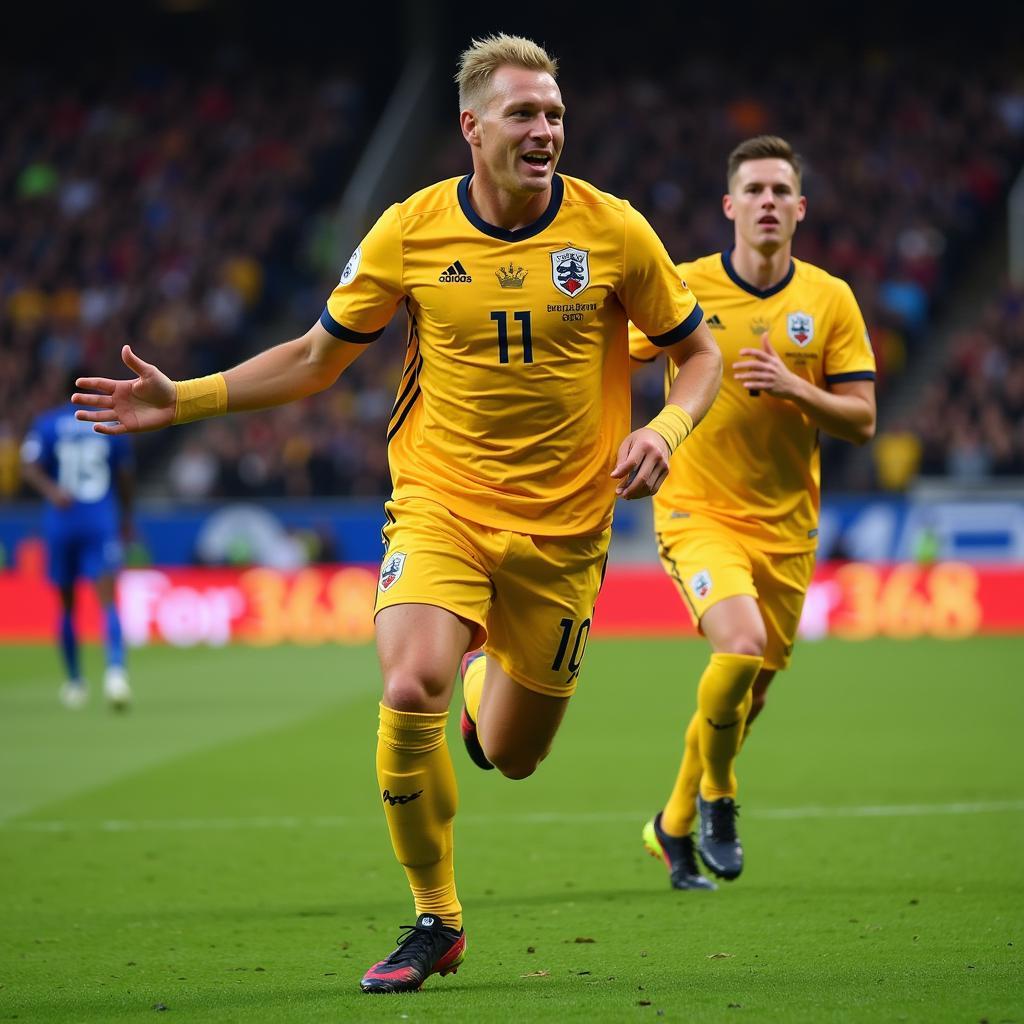 Haaland celebrates a goal assisted by De Bruyne