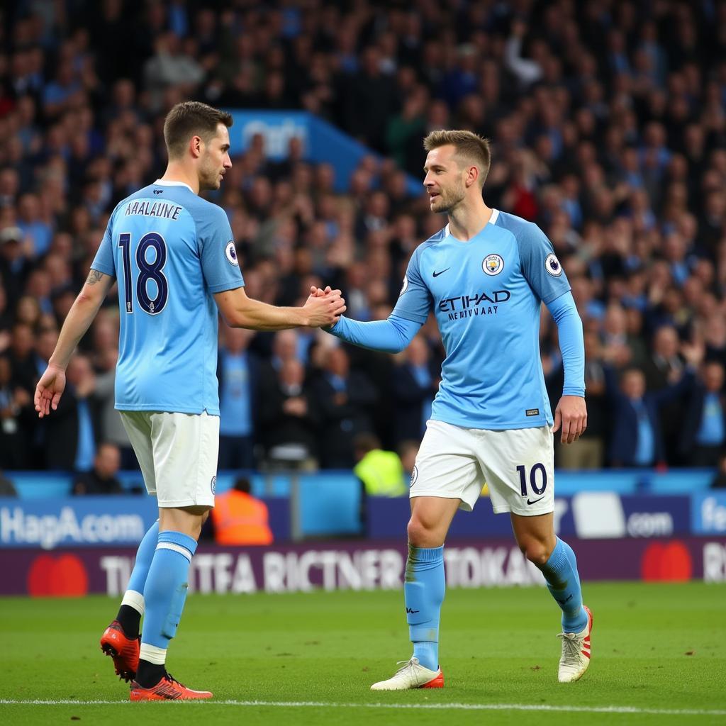 De Bruyne and Haaland celebrate a goal