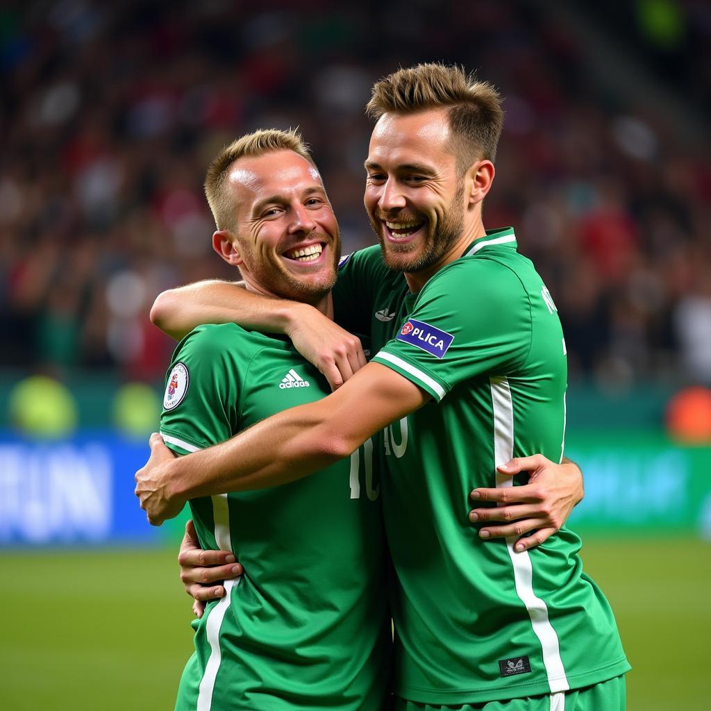 Kevin De Bruyne and Erling Haaland celebrating a goal