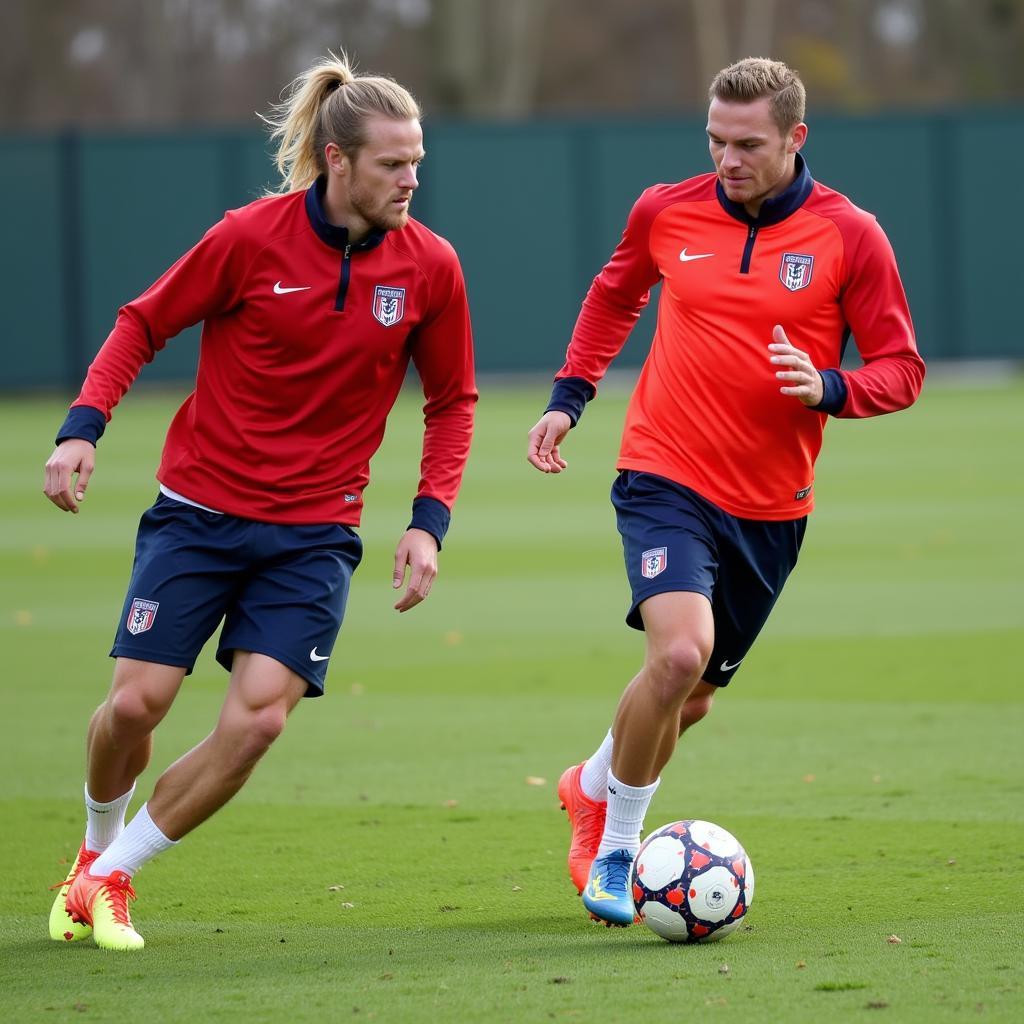 De Bruyne and Haaland practicing their link-up play during a training session