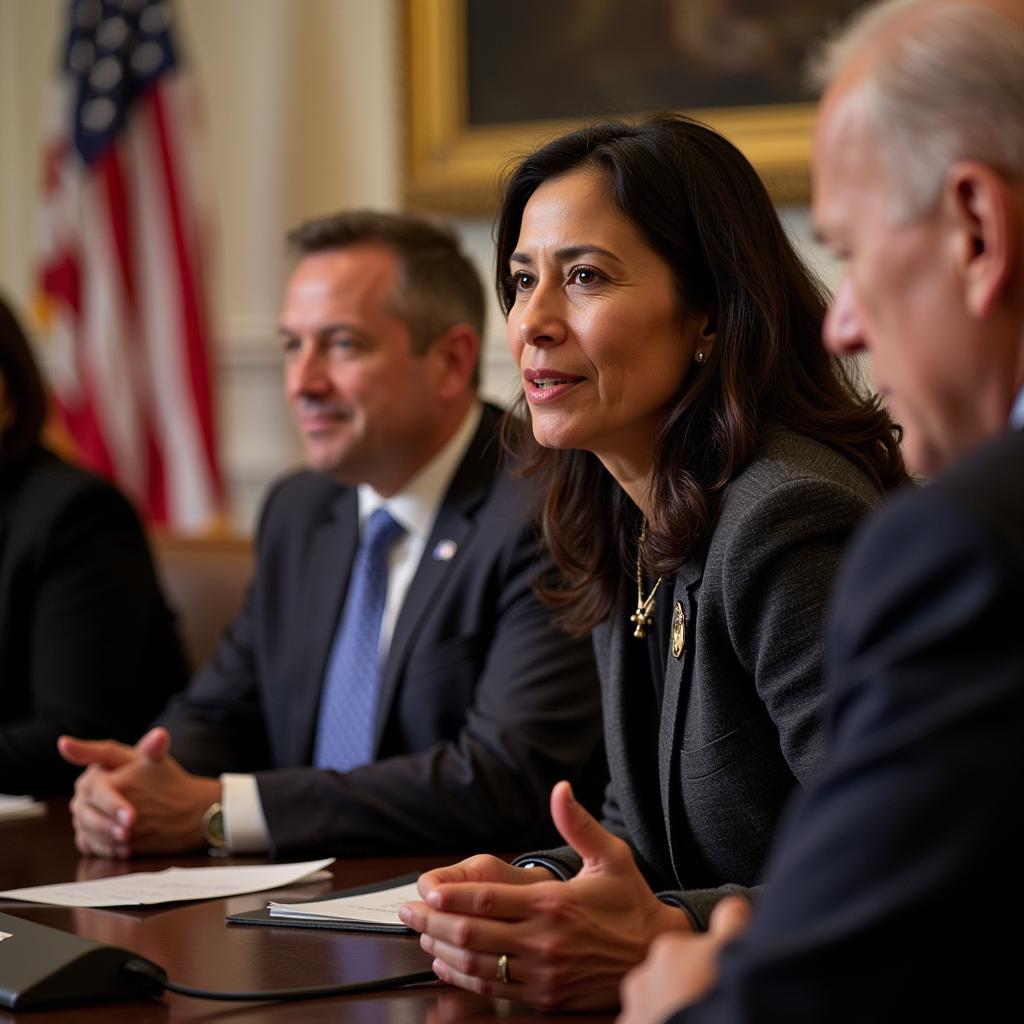 Deb Haaland in a Biden Administration meeting