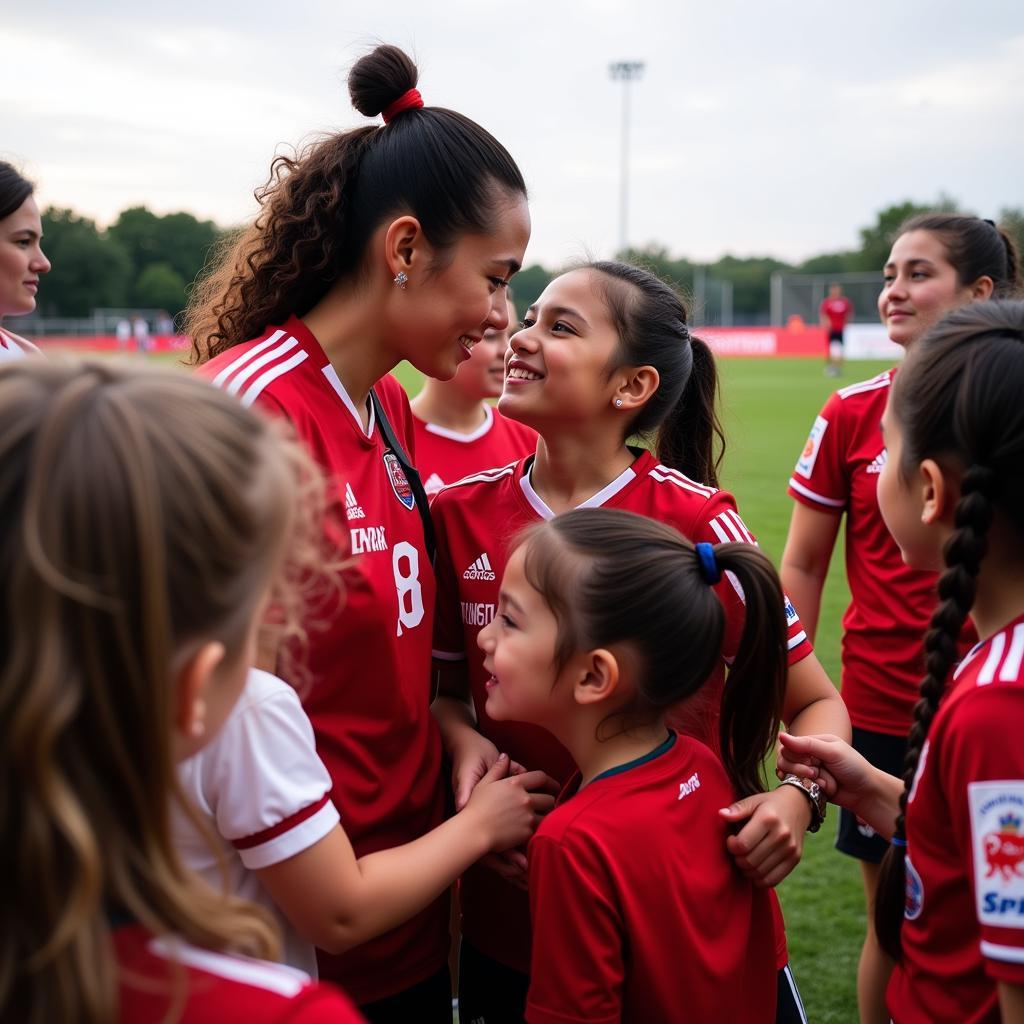 Deb Haaland interacts with young fans after a match