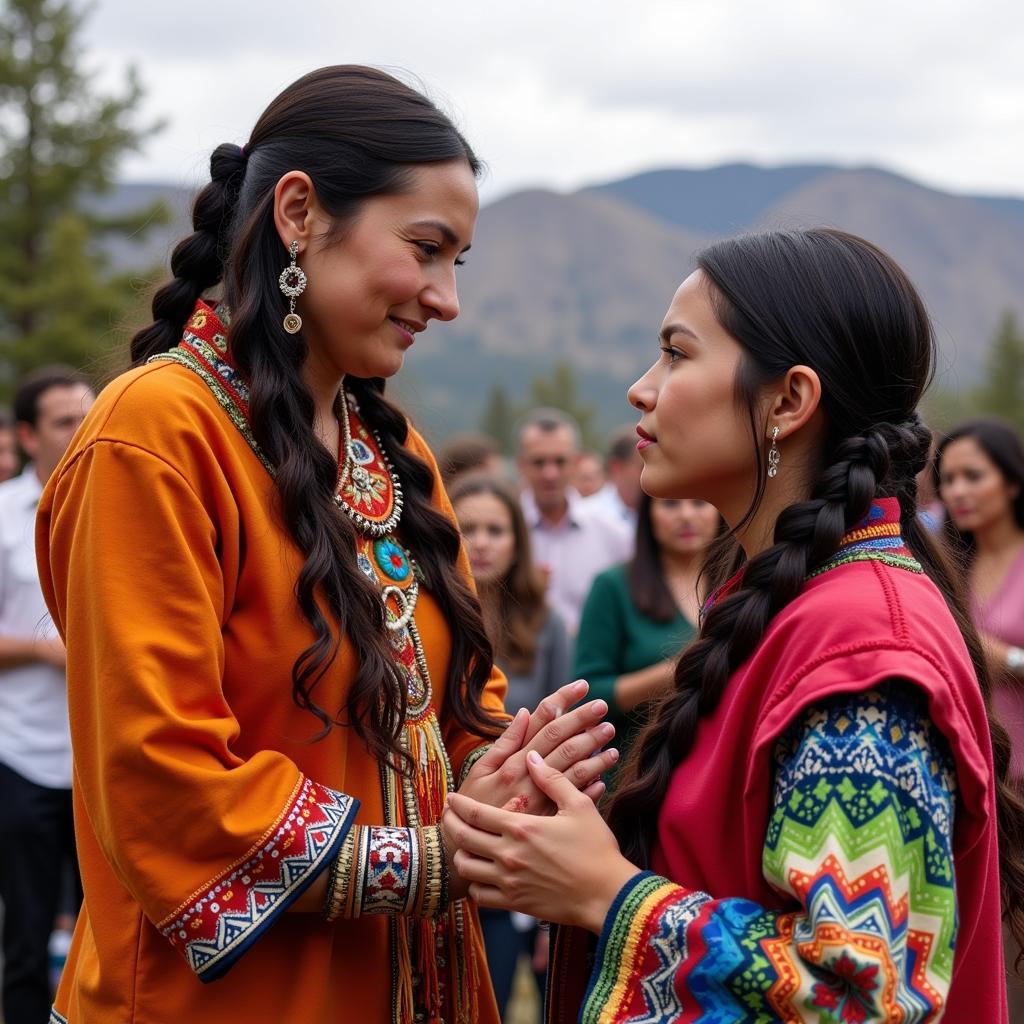 Debra Haaland and Daughter Participating in Native American Ceremony