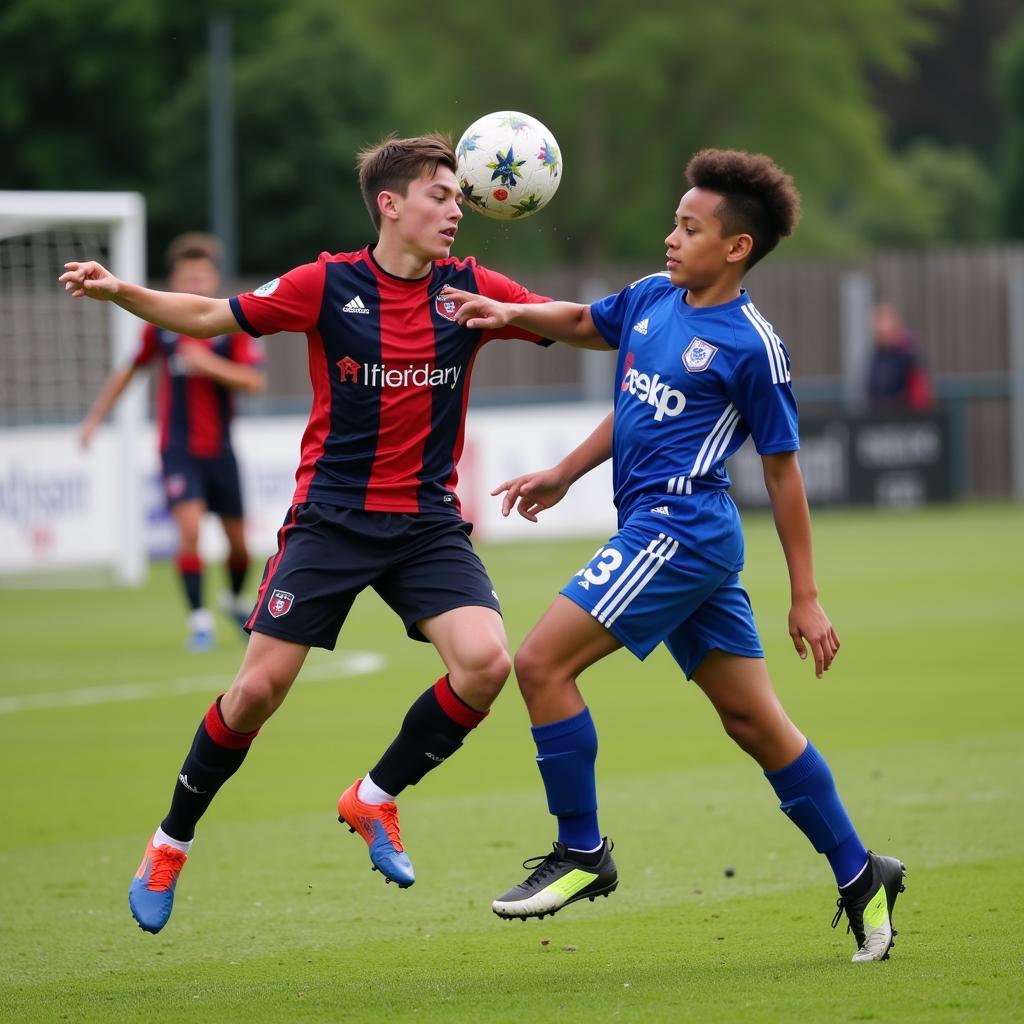 Denison Player winning an aerial duel