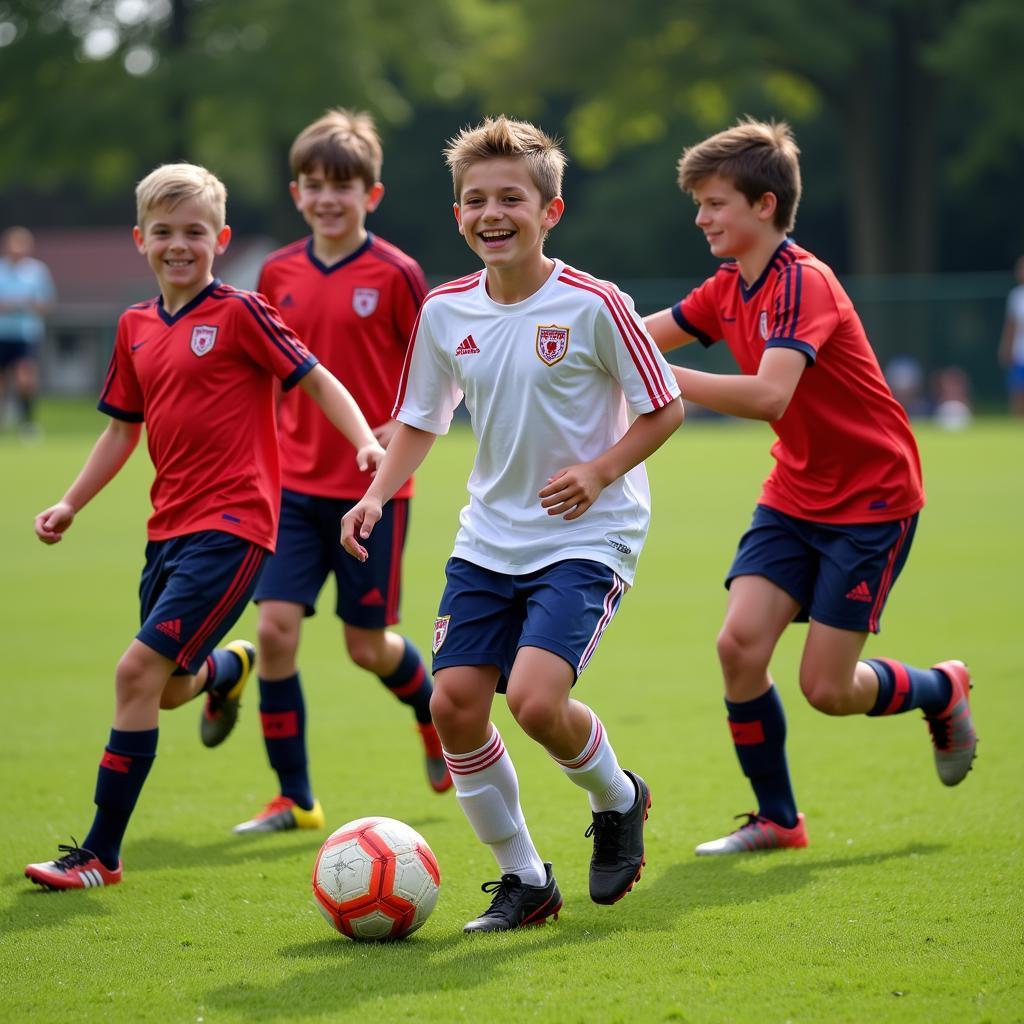 Denison Player celebrating a goal with teammates