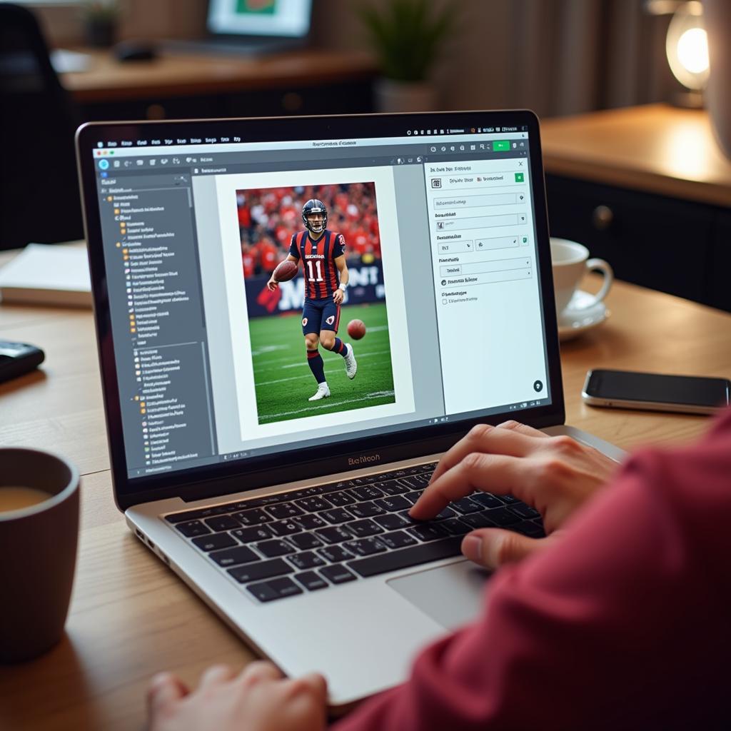 Designing a Custom Football Poster on a Laptop