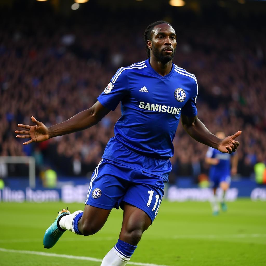 Didier Drogba Celebrating in Chelsea Number 11 Jersey