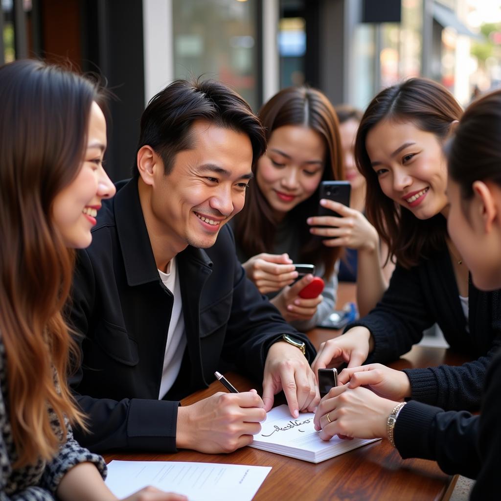 Do Van Hau takes time to interact with his fans, signing autographs and posing for pictures, demonstrating his appreciation for their unwavering support.