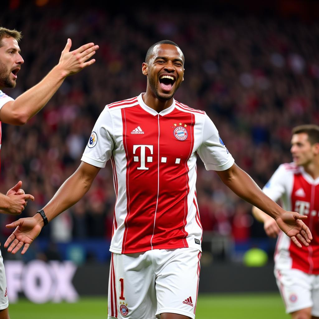 Douglas Costa Celebrating a Goal with Bayern Munich