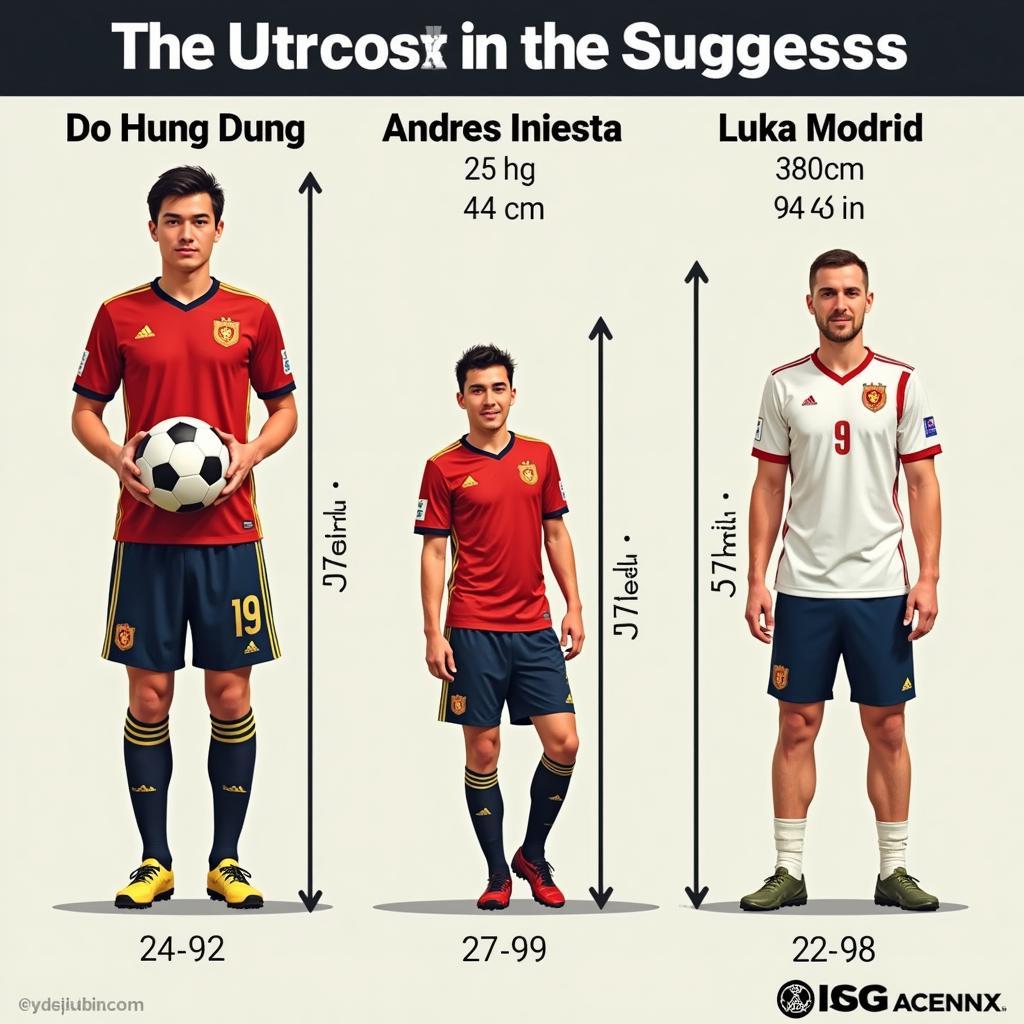 Comparison of Do Hung Dung, Iniesta, and Modric's height