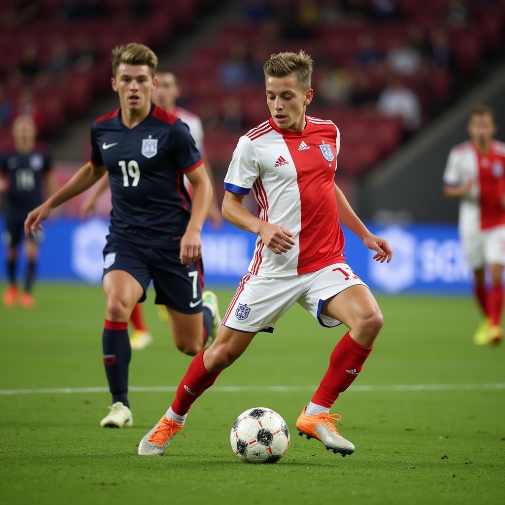 Dutch Midfielder Controlling the Ball in a Match