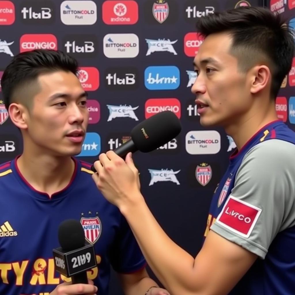 Duy Manh U23 giving a post-match interview.