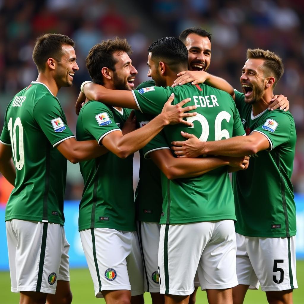 Eder celebrates with his Italian teammates at Euro 2016