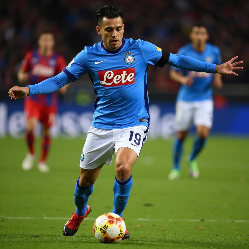 Elif Elmas controlling the ball in midfield for Napoli.