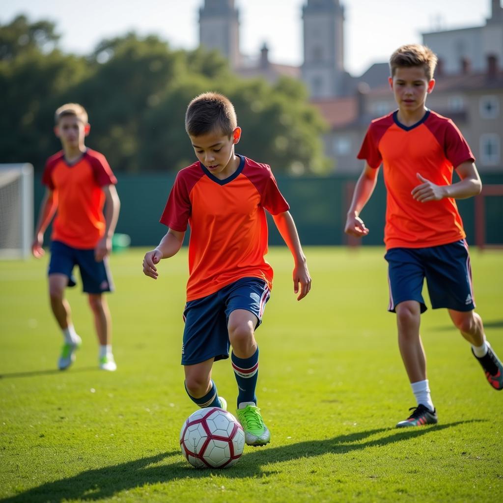 Image of young, talented football players training