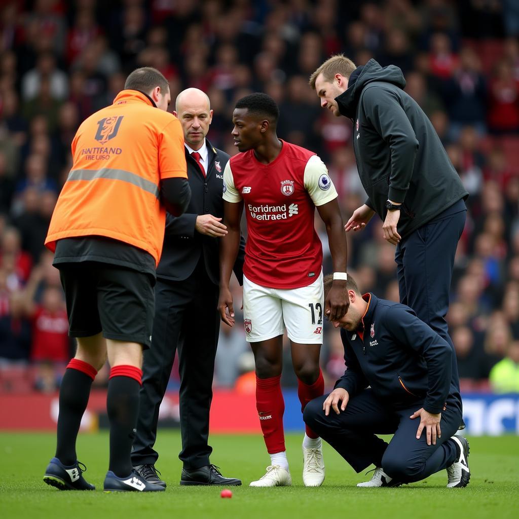 Eric Bailly receiving medical attention on the pitch after an injury