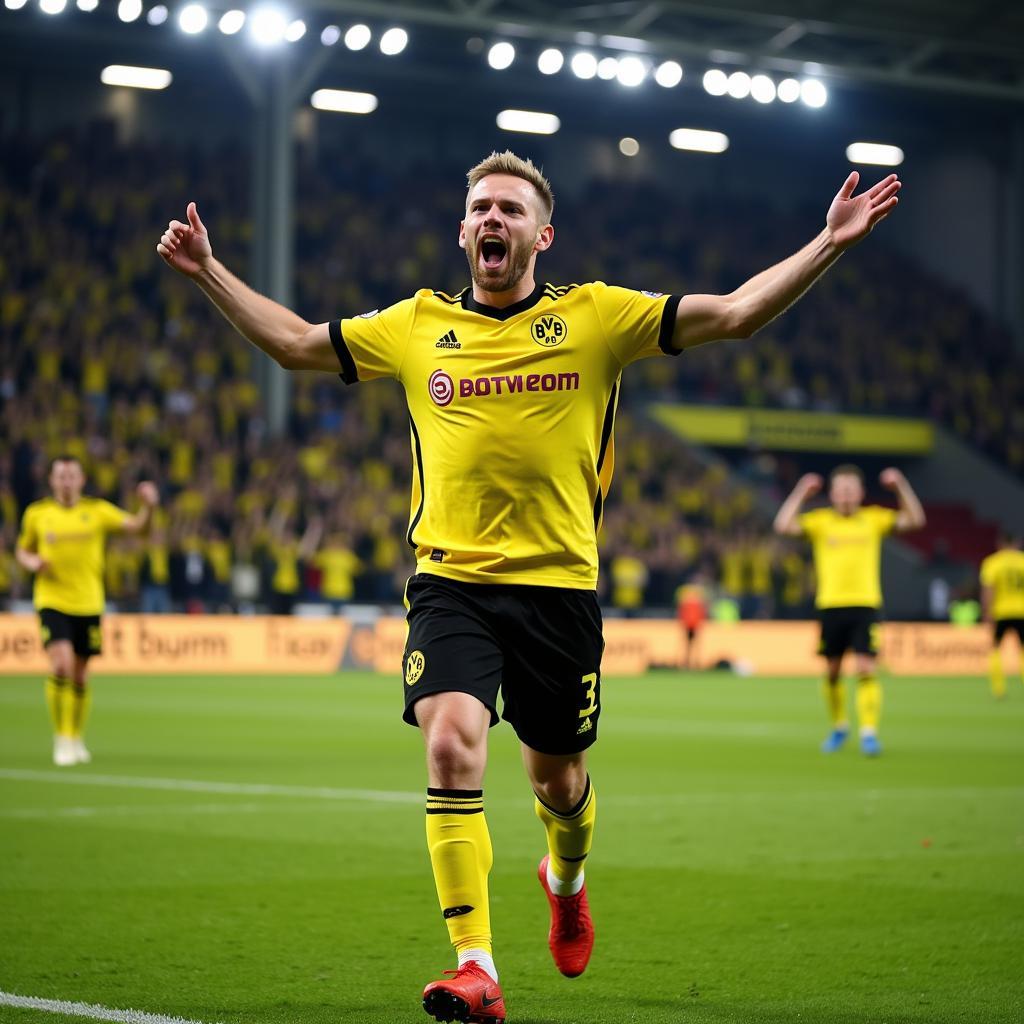 Erling Braut Haaland Celebrating a Goal in Dortmund Jersey