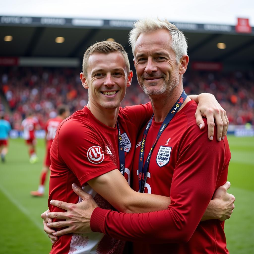 Erling Haaland and Alfie Haaland celebrating a victory