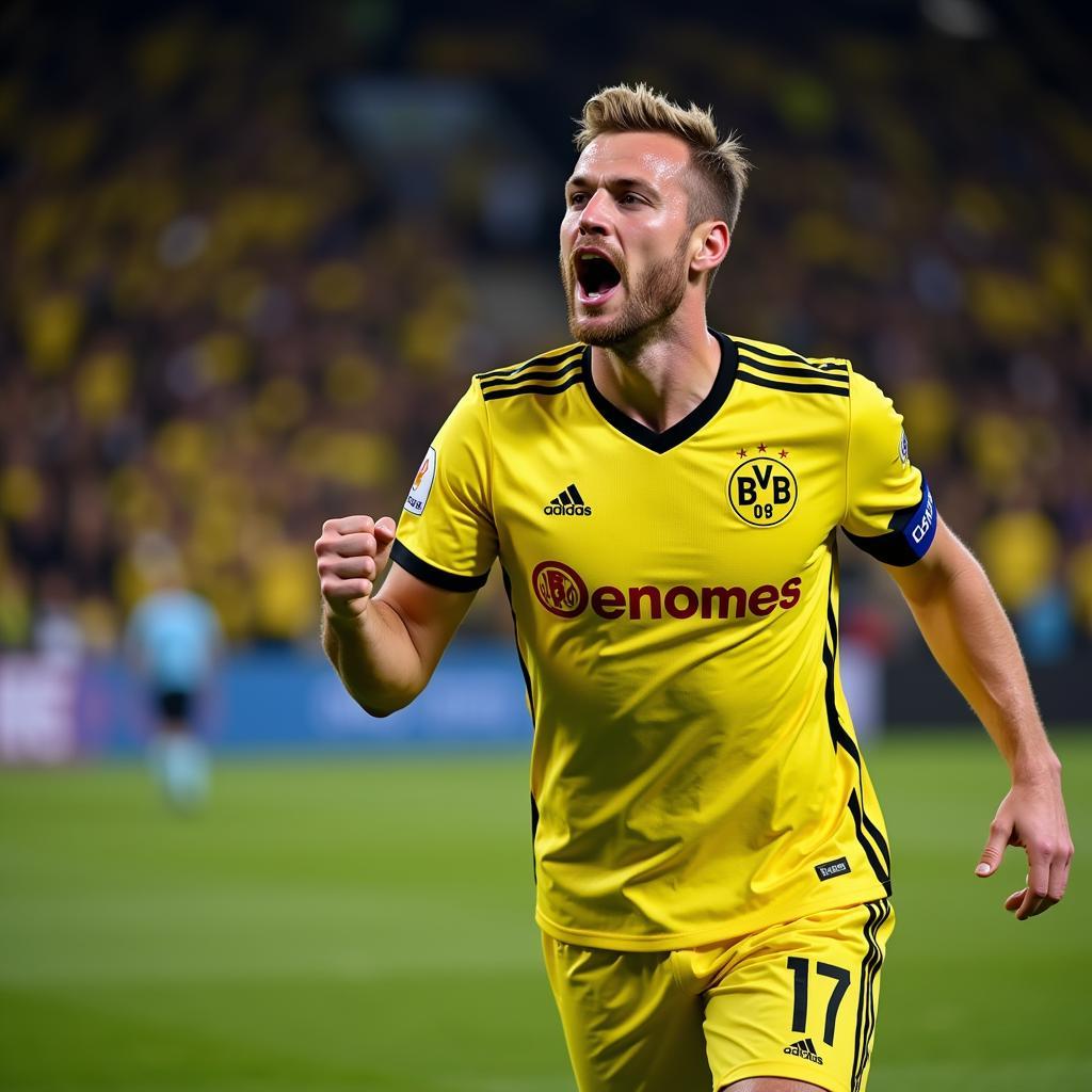 Erling Haaland celebrates a goal for Borussia Dortmund