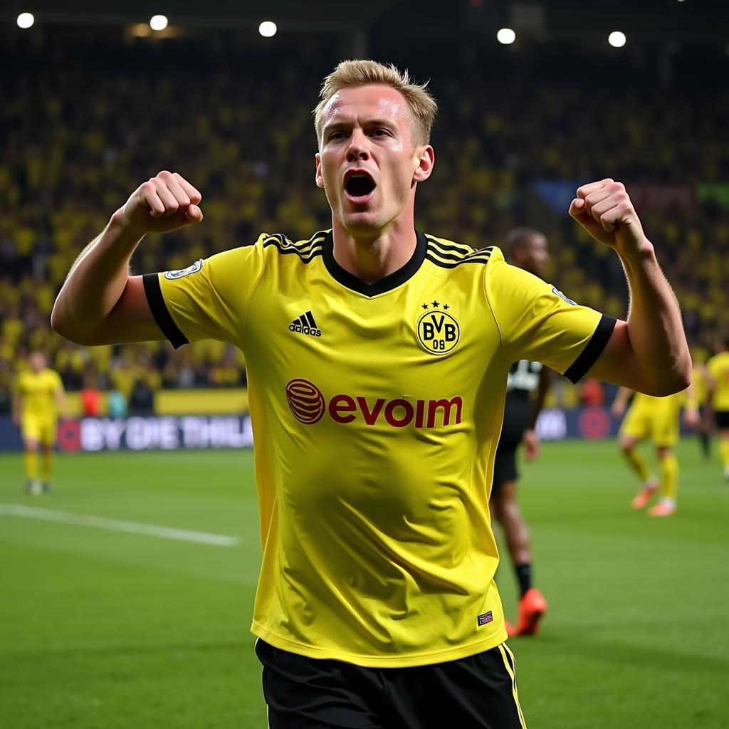 Erling Haaland celebrating in Dortmund Jersey