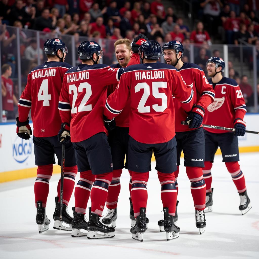 Erling Haaland celebrating a goal with teammates