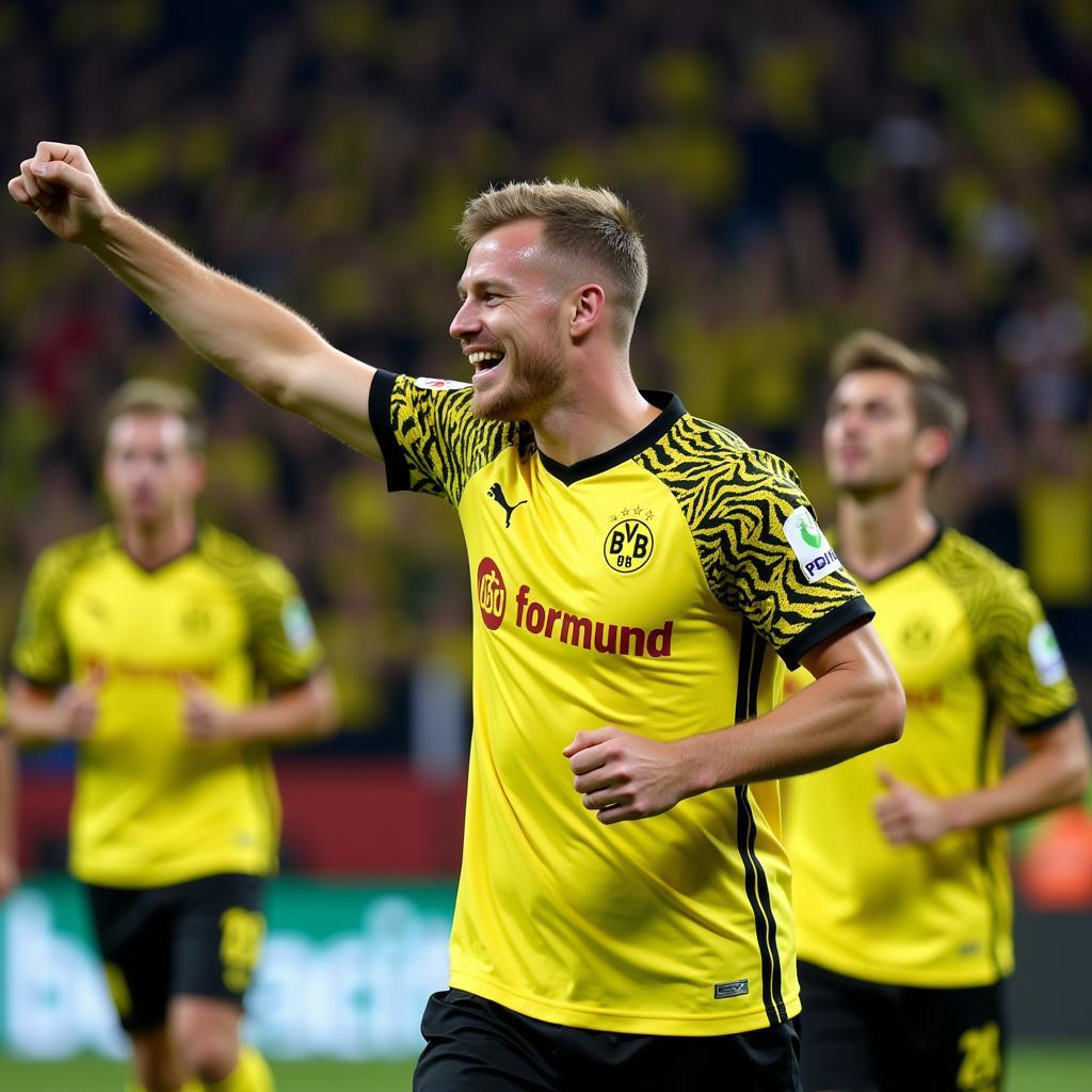 Erling Haaland celebrates a goal for Borussia Dortmund