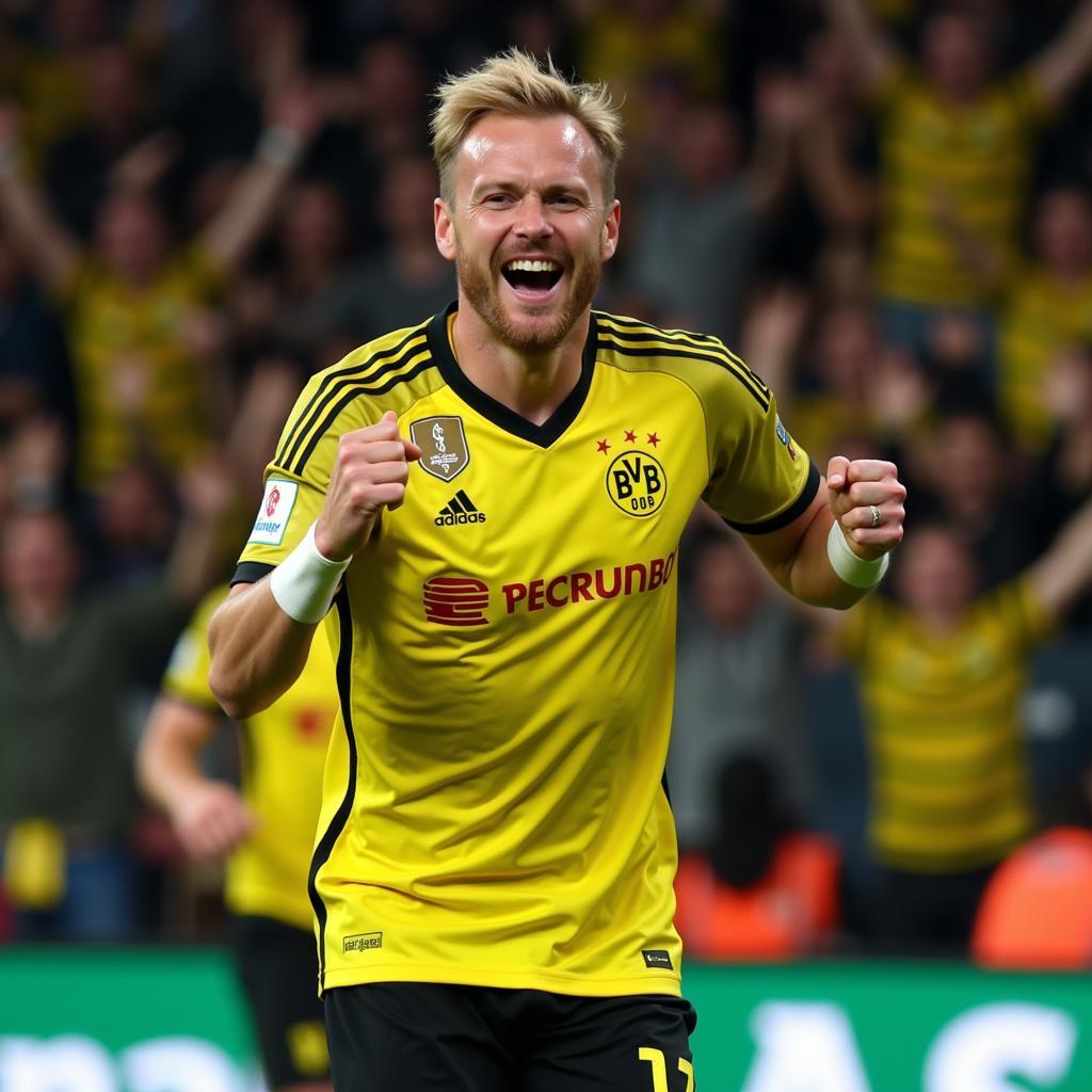 Erling Haaland celebrates a goal for Borussia Dortmund in 2021