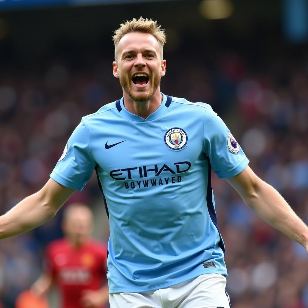 Erling Haaland celebrates a goal for Manchester City.