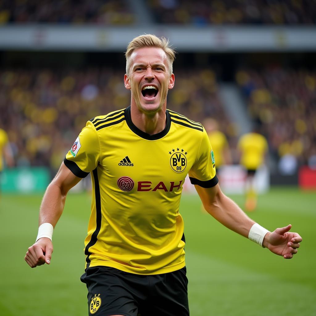 Erling Haaland Celebrating a Goal in Dortmund Jersey