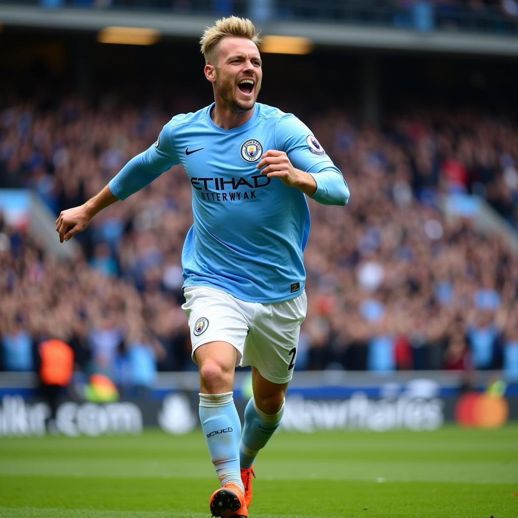 Erling Haaland Celebrating Goal at Man City