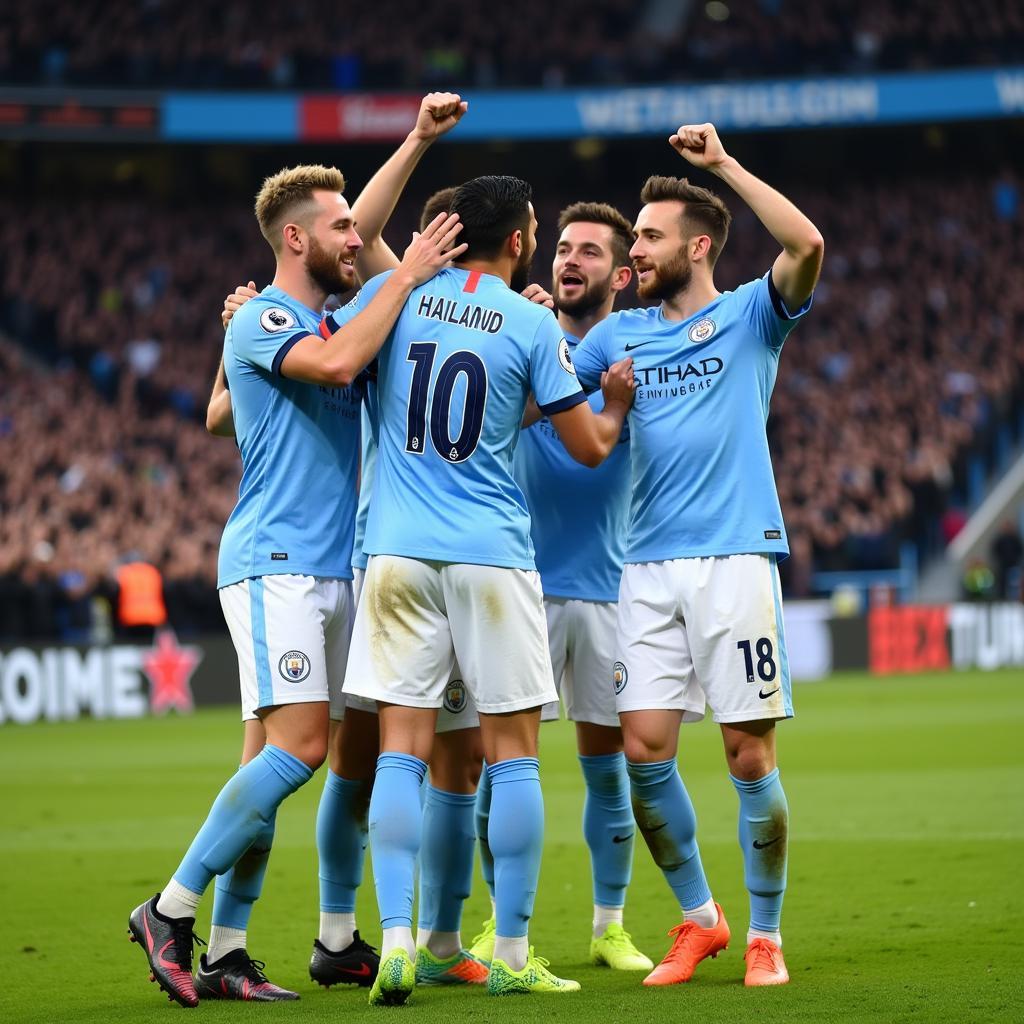 Erling Haaland Celebrates Goal for Manchester City