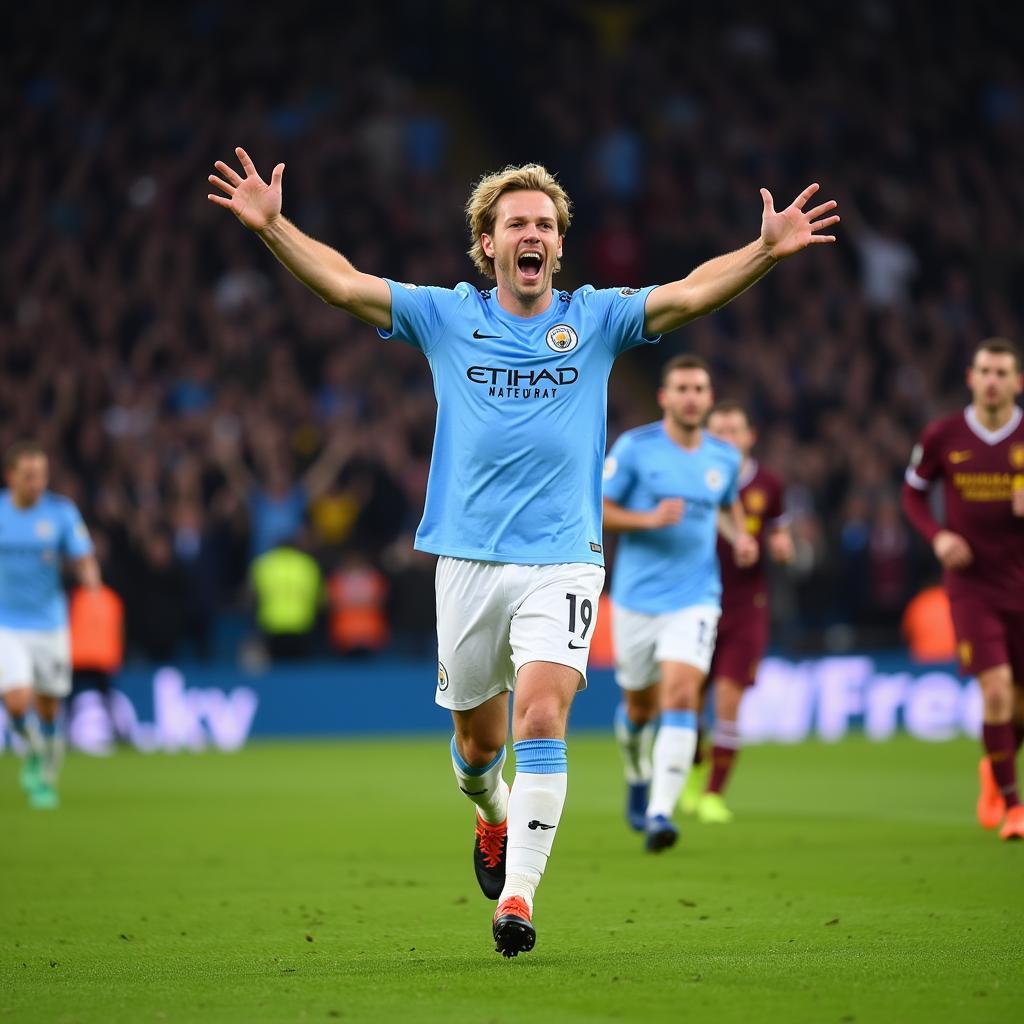 Erling Haaland celebrating a goal for Manchester City