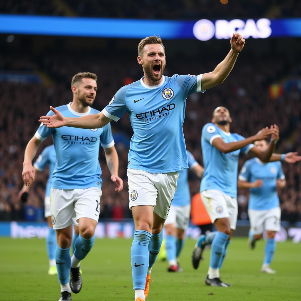 Erling Haaland celebrating a goal for Manchester City