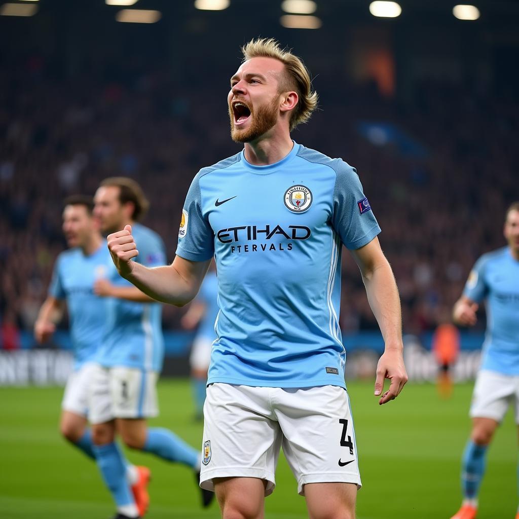 Erling Haaland celebrating a goal for Manchester City