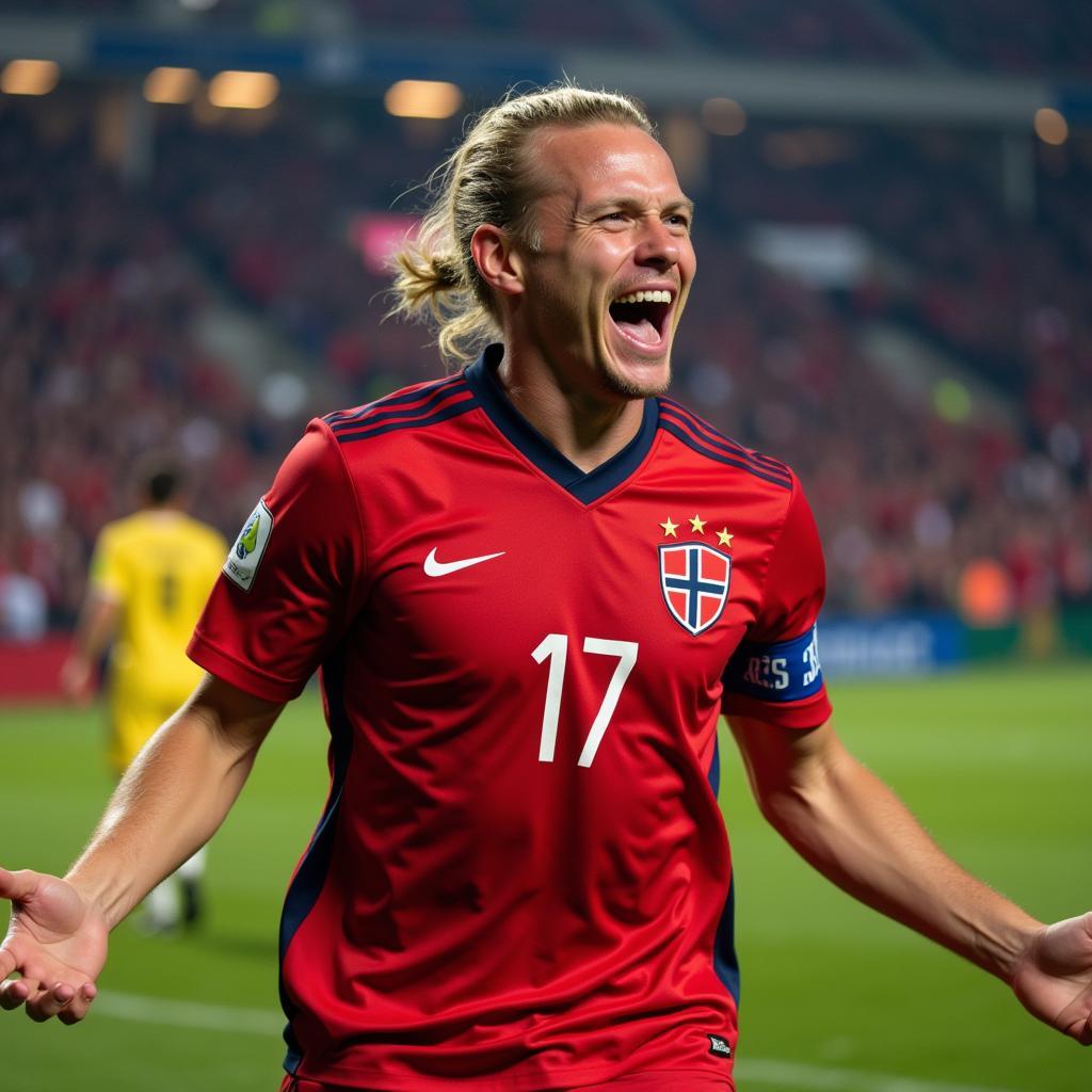 Erling Haaland Celebrating Goal for Norway