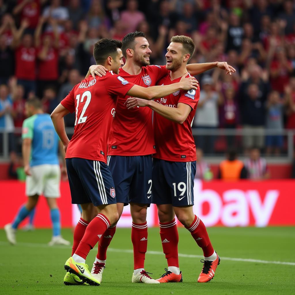 Erling Haaland celebrates a goal with his teammates