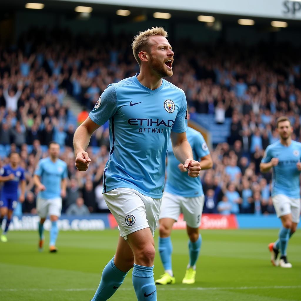 Erling Haaland celebrates scoring a goal in the Premier League