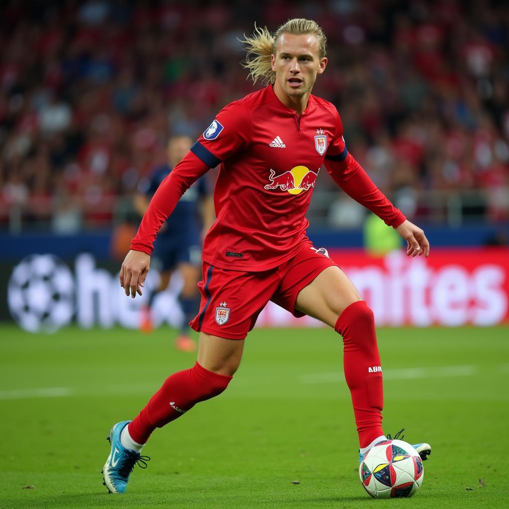 Erling Haaland in action during a Champions League match for Red Bull Salzburg.