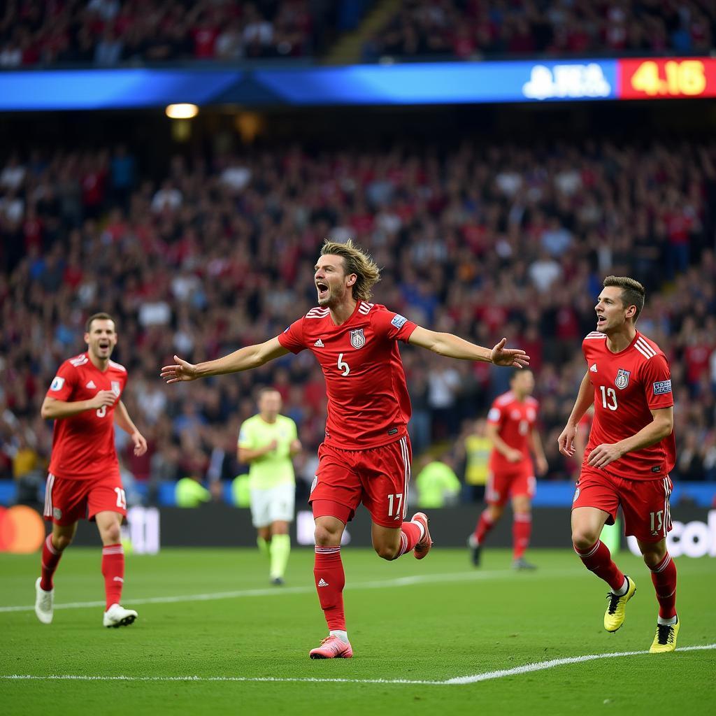 Erling Haaland celebrating after scoring a goal in the Champions League final