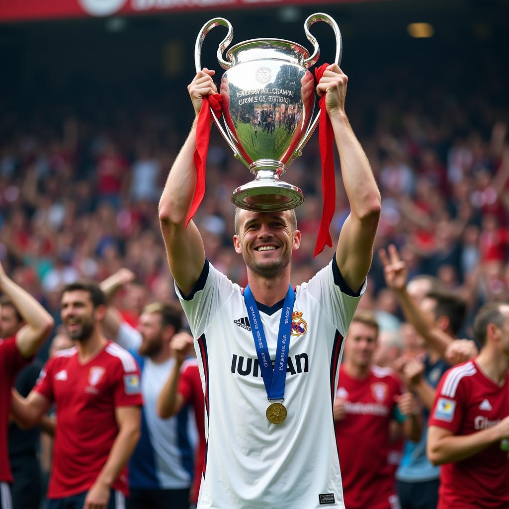 Erling Haaland Holding the Champions League Trophy